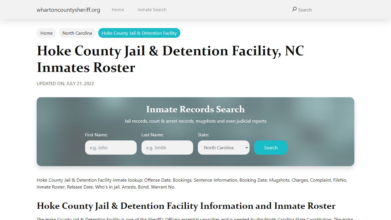 Hoke County Jail & Detention Facility , NC Inmates Roster