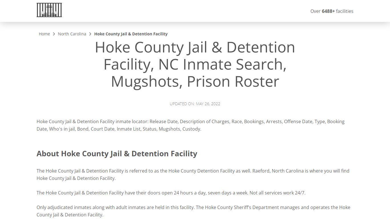 Hoke County Jail & Detention Facility, NC Inmate Search ...